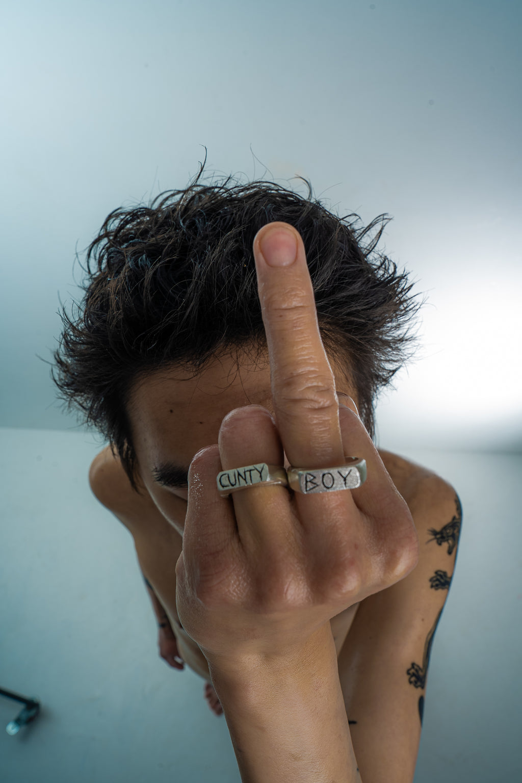 The Custom Beaten Silver Signet Stack