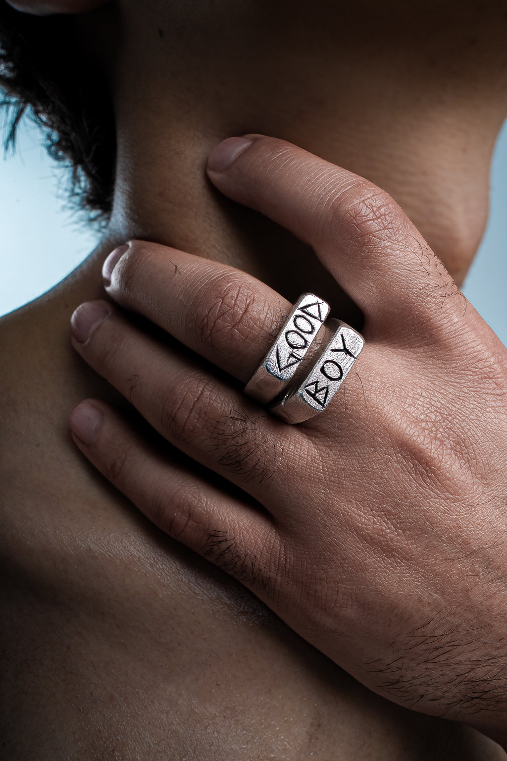 The Custom Beaten Silver Signet Stack