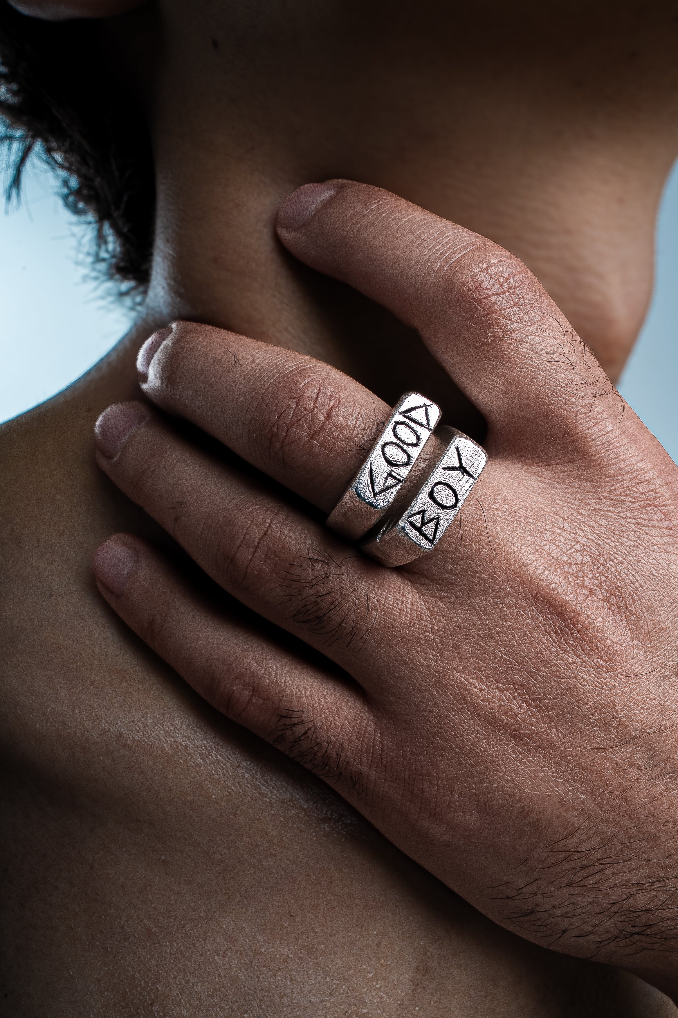 The Custom Beaten Silver Signet Stack